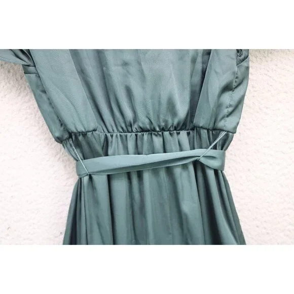 Nicole Miller Dark Green Satin Wrap Dress-Size Small-Fairy-Whimsigoth - Picture 12 of 13